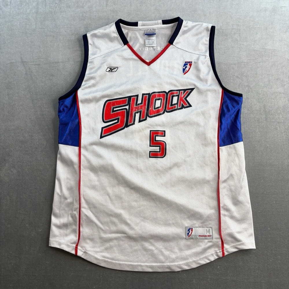 Reebok Detroit Shock WNBA Jersey Powell #5 White Basketball Mens Medium